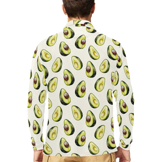 Avocado Pattern Print Design 01 Long Sleeve Polo Shirt For Men's