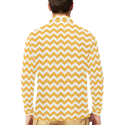 Chevron Orange Pattern Print Design 01 Long Sleeve Polo Shirt For Men's