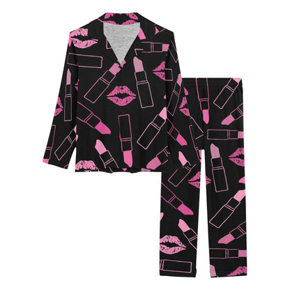 Lipstick Pink Pattern Print Design 01 Women's Long Pajama Set