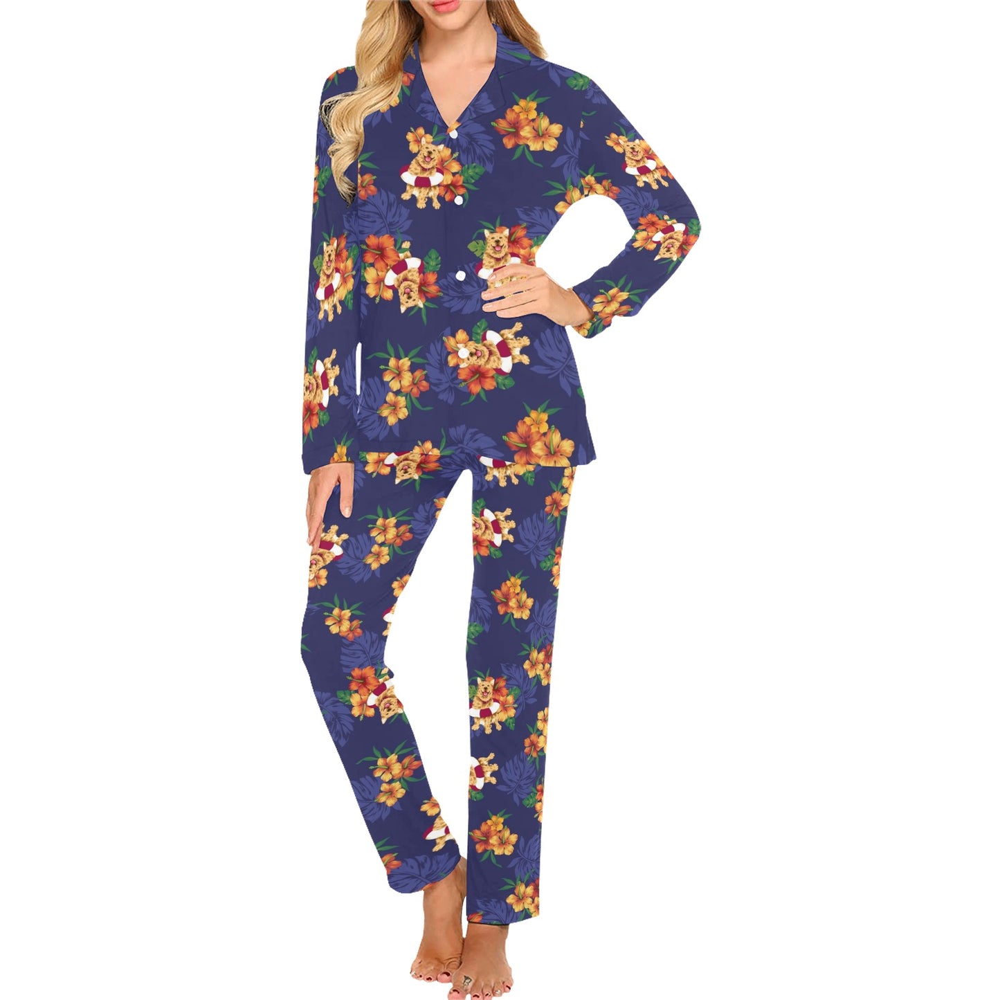 Hawaiian Themed Pattern Print Design H02 Women's Long Pajama Set