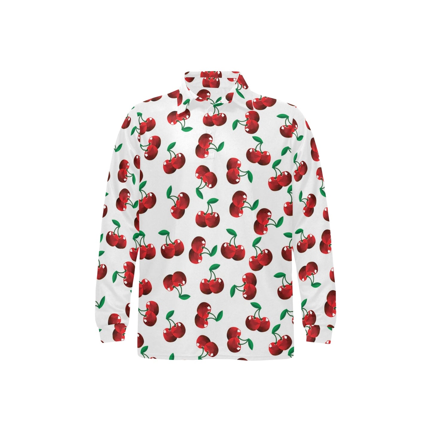 Cherry Pattern Print Design 01 Long Sleeve Polo Shirt For Men's