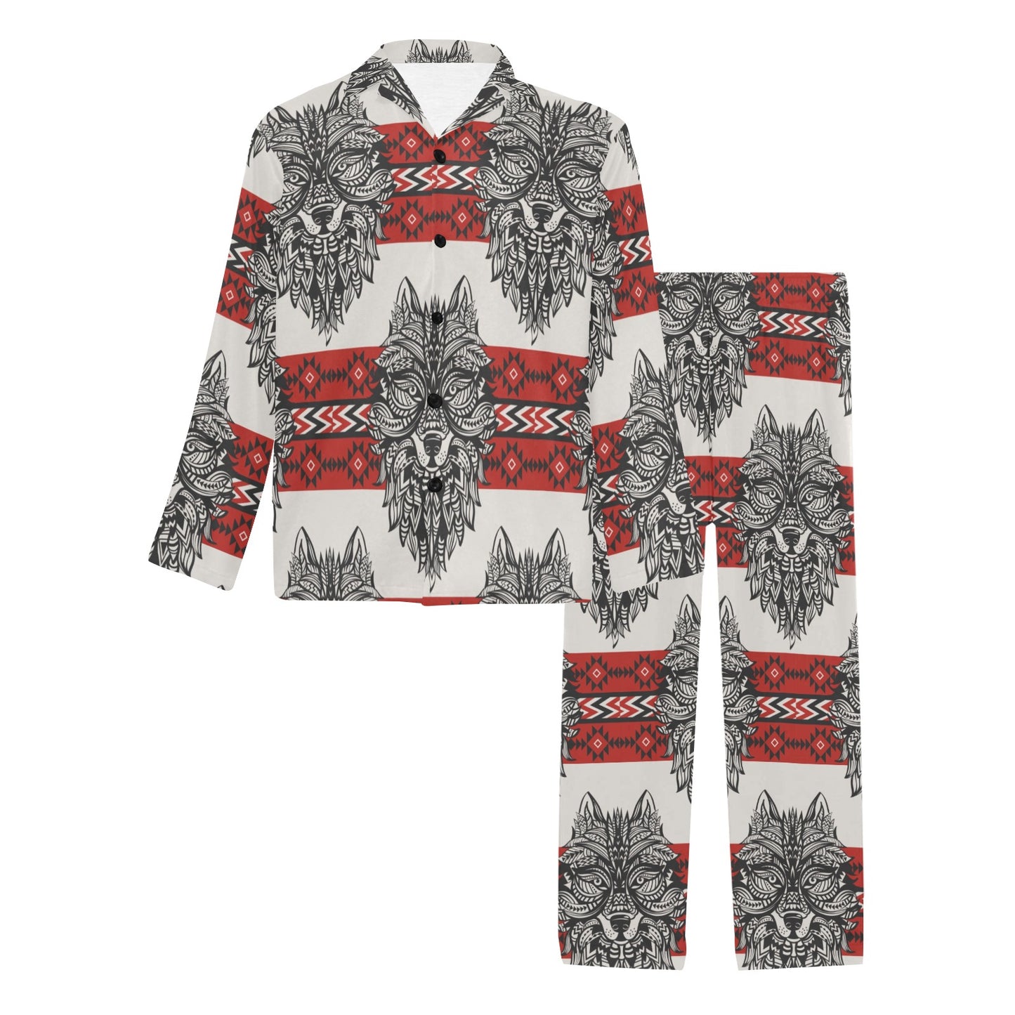 Native Indian Wolf Men's Long Pajama Set