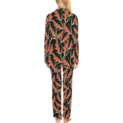 Heliconia Pattern Print Design HL010 Women's Long Pajama Set