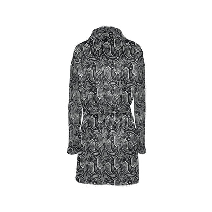 Paisley Black Design Print Women's Fleece Robe