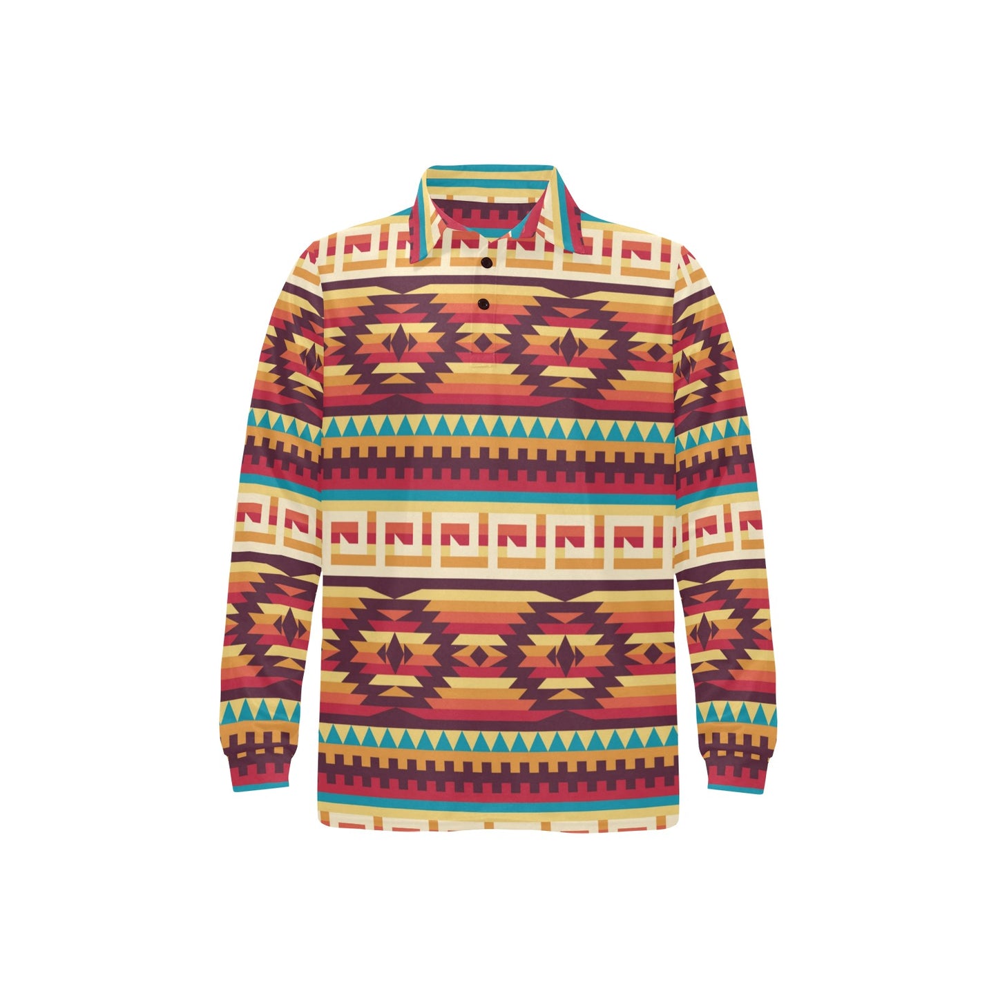 Tribal Aztec Vintage Long Sleeve Polo Shirt For Men's