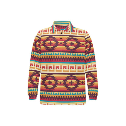 Tribal Aztec Vintage Long Sleeve Polo Shirt For Men's