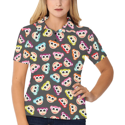 Monkey Head Design Themed Print Women's Polo Shirt
