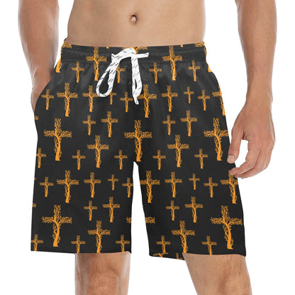 Christian Tree of Life Cross Design Men's Swim Trunks Beach Shorts