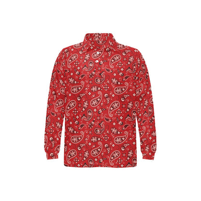 Bandana Paisley Red Print Design LKS3011 Long Sleeve Polo Shirt For Men's