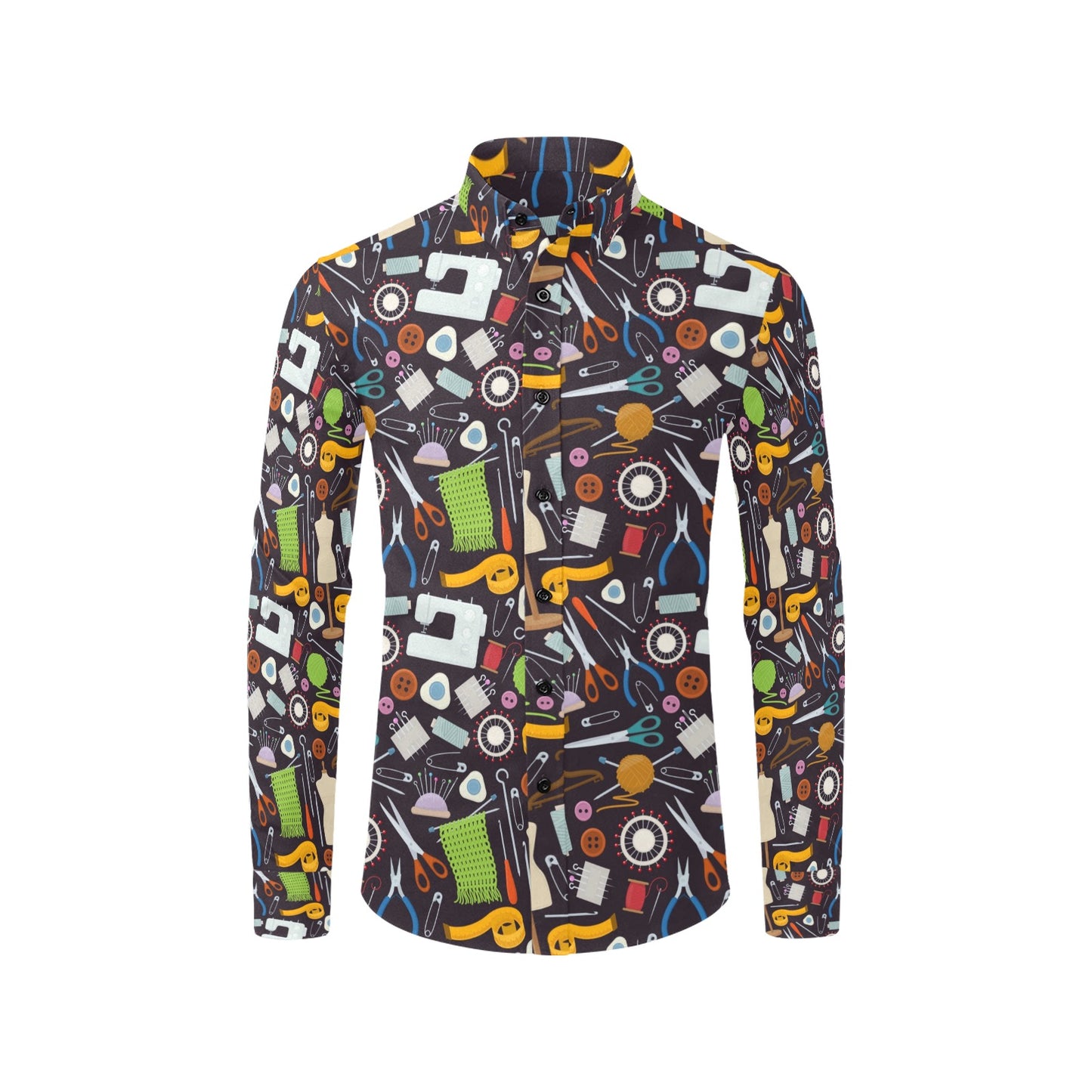 Sewing Equipment Print Design LKS308 Men's Long Sleeve Dress Shirt
