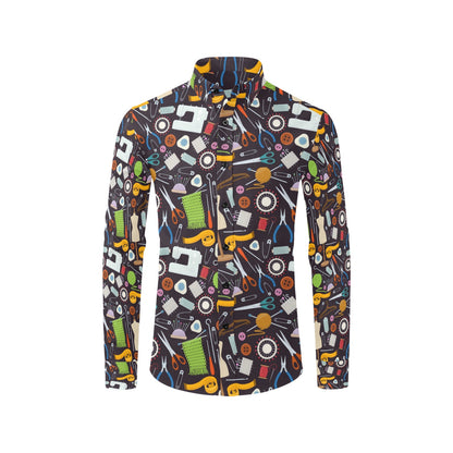 Sewing Equipment Print Design LKS308 Men's Long Sleeve Dress Shirt
