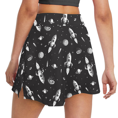 Space Rocket Print Design LKS303 17" Golf & Pickleball Skort with Pockets