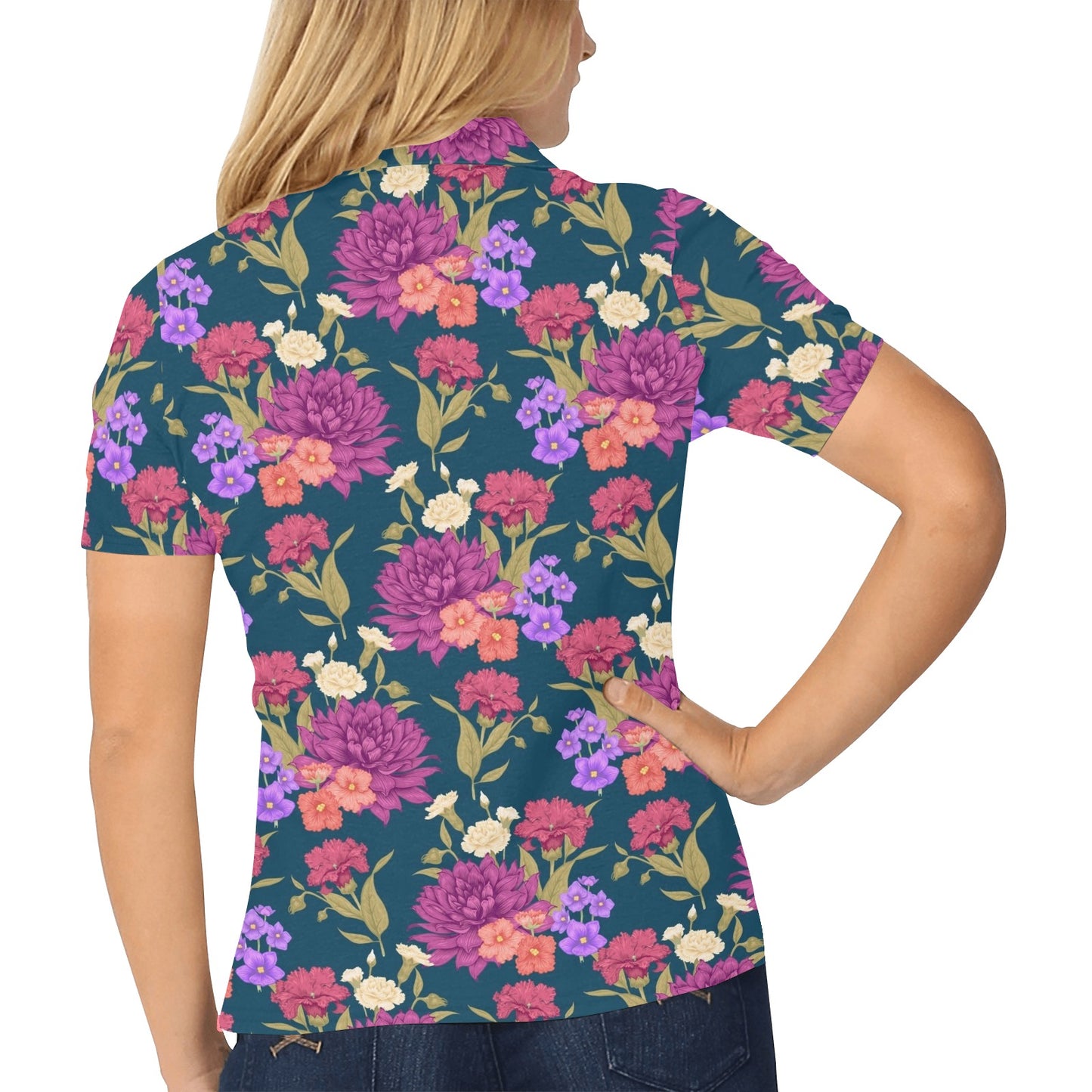 Dahlia Pattern Print Design DH01 Women's Polo Shirt