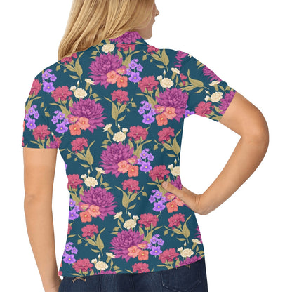 Dahlia Pattern Print Design DH01 Women's Polo Shirt
