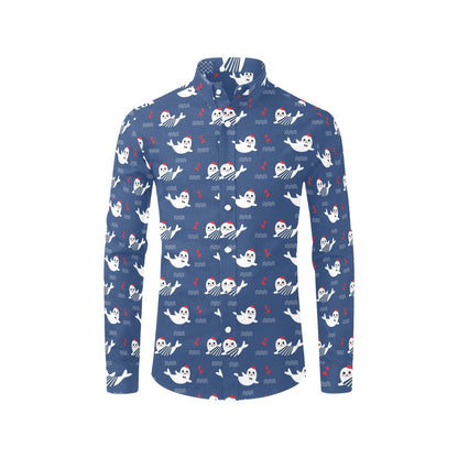Sea Lion Print Design LKS403 Men's Long Sleeve Dress Shirt