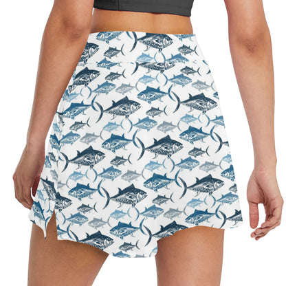 Tuna Fish Print Design LKS303 17" Golf & Pickleball Skort with Pockets