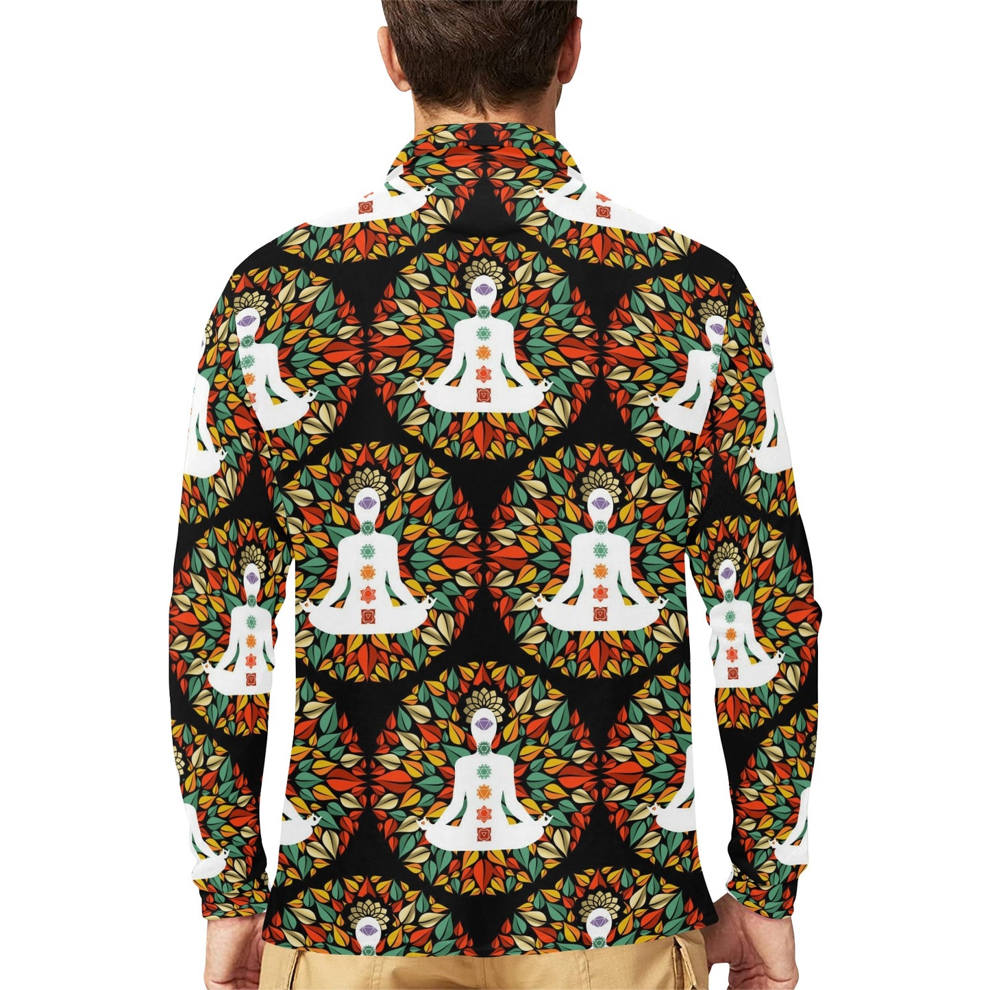 Chakra Yoga Long Sleeve Polo Shirt For Men's