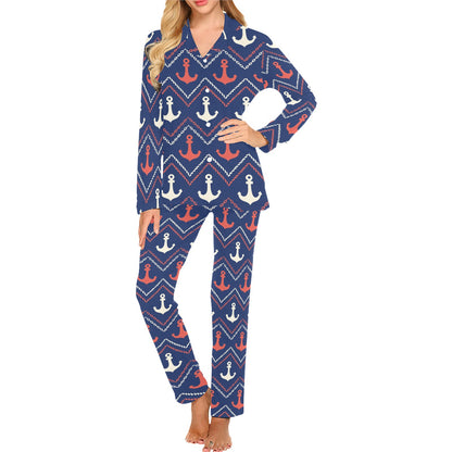 Anchor Pattern Print Design 07 Women's Long Pajama Set