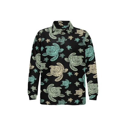 Sea Turtle Stamp Pattern Long Sleeve Polo Shirt For Men's