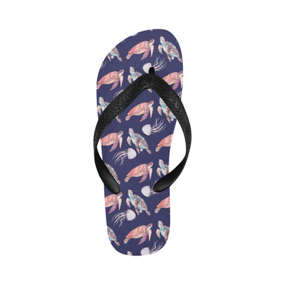 Sea Turtle With Jelly Fish Print Design LKS301 Flip Flops