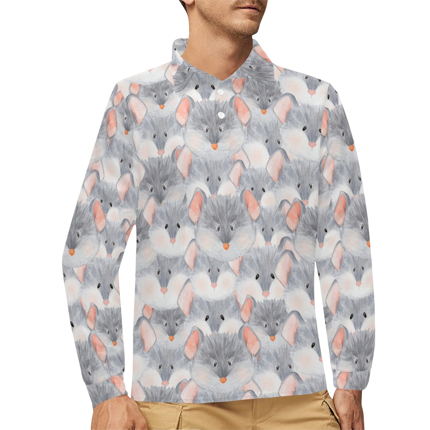 Rat Baby Pattern Print Design 02 Long Sleeve Polo Shirt For Men's