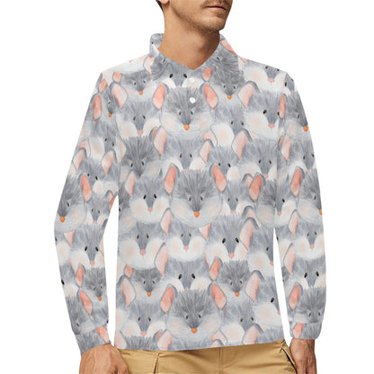 Rat Baby Pattern Print Design 02 Long Sleeve Polo Shirt For Men's