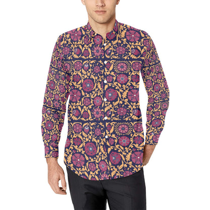 Suzani Print Design LKS303 Men's Long Sleeve Dress Shirt