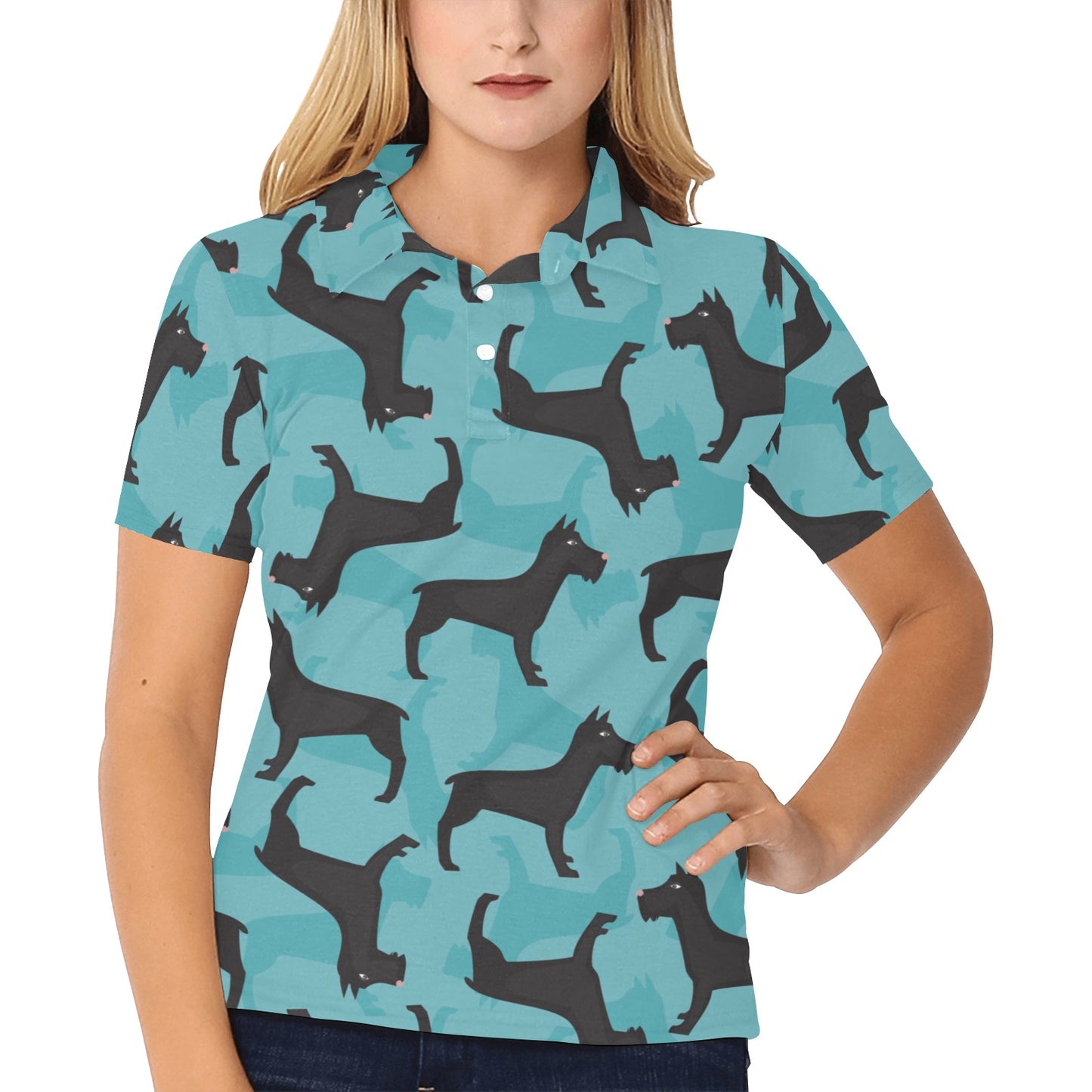 Schnauzers Pattern Print Design A01 Women's Polo Shirt