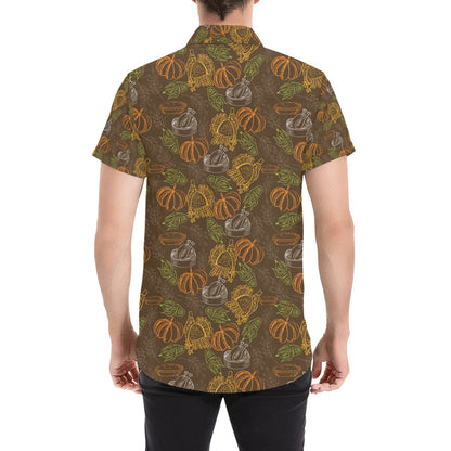 Thanksgiving Print Design LKS301 Men Short Sleeve Button Up Shirt