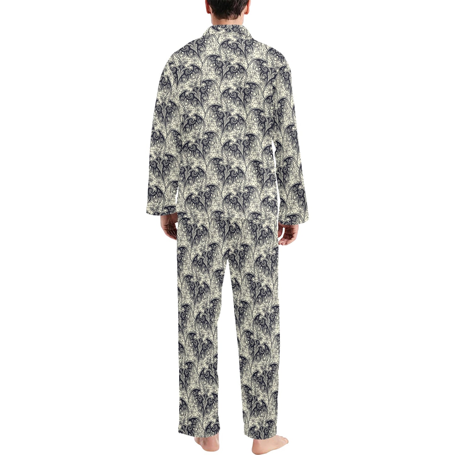 Bat Tribal Pattern Print Design 06 Men's Long Pajama Set