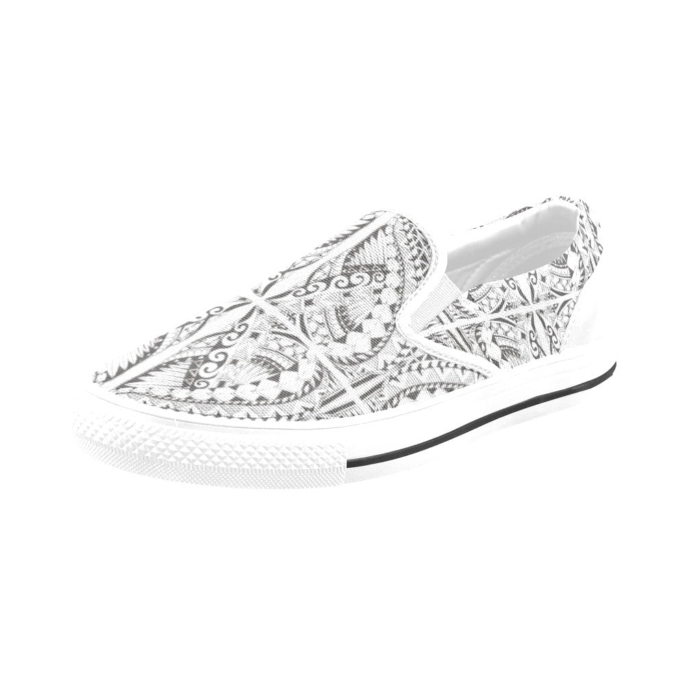 Samoan Style Print Design LKS301 White Slip Ons Canvas Women's Shoes