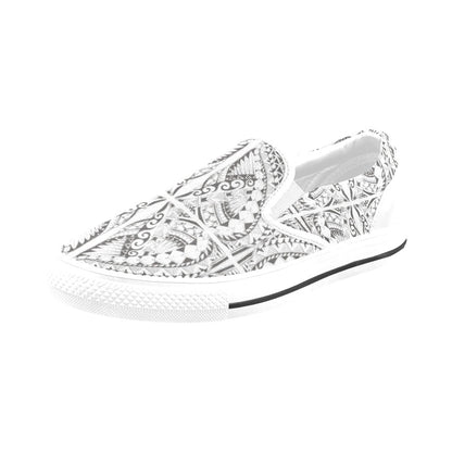 Samoan Style Print Design LKS301 White Slip Ons Canvas Women's Shoes