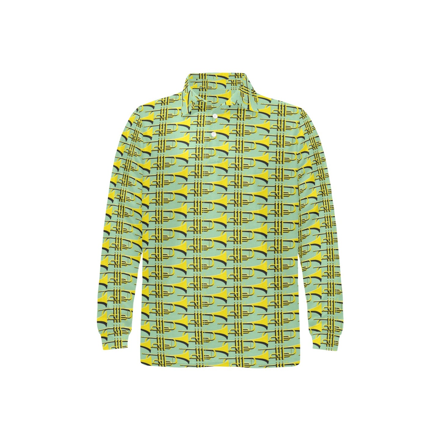 Trumpet Vintage Design Print Long Sleeve Polo Shirt For Men's
