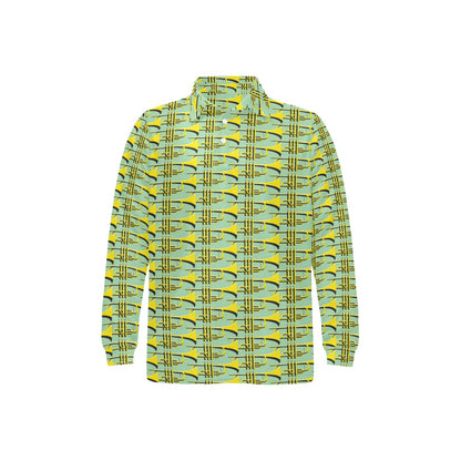 Trumpet Vintage Design Print Long Sleeve Polo Shirt For Men's