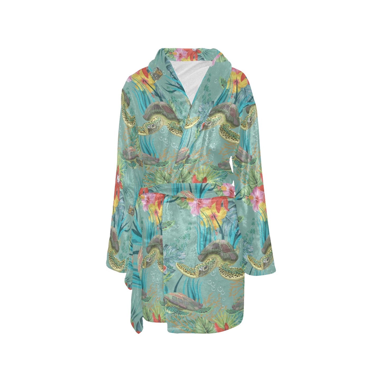 Sea Turtle Pattern Print Design T012 Women's Fleece Robe