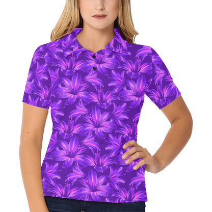 Amaryllis Pattern Print Design AL03 Women's Polo Shirt