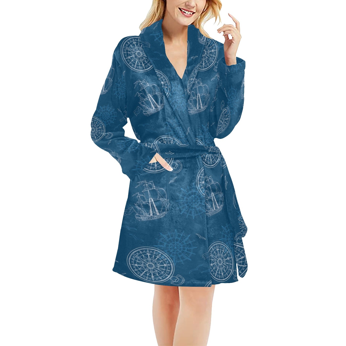 Nautical Pattern Print Design A04 Women's Fleece Robe