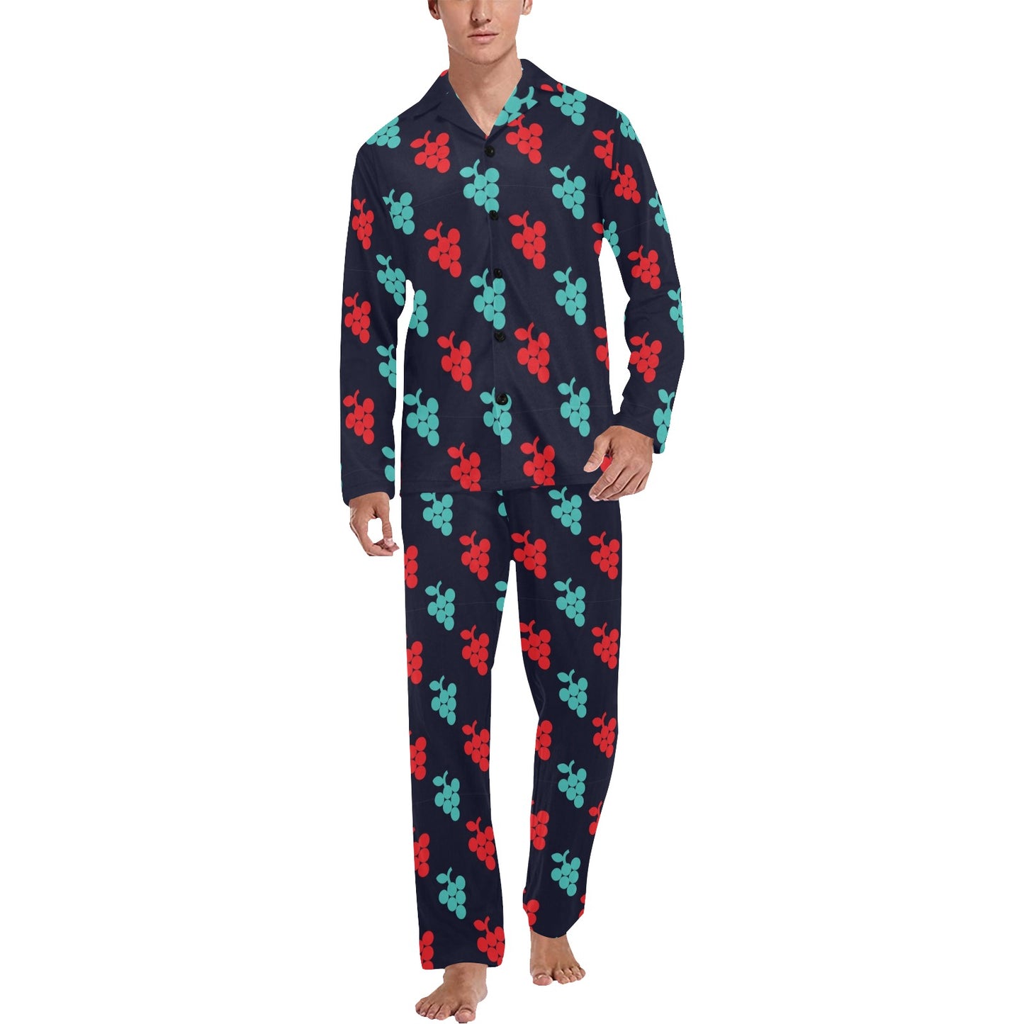 Grape Pattern Print Design GP07 Men's Long Pajama Set