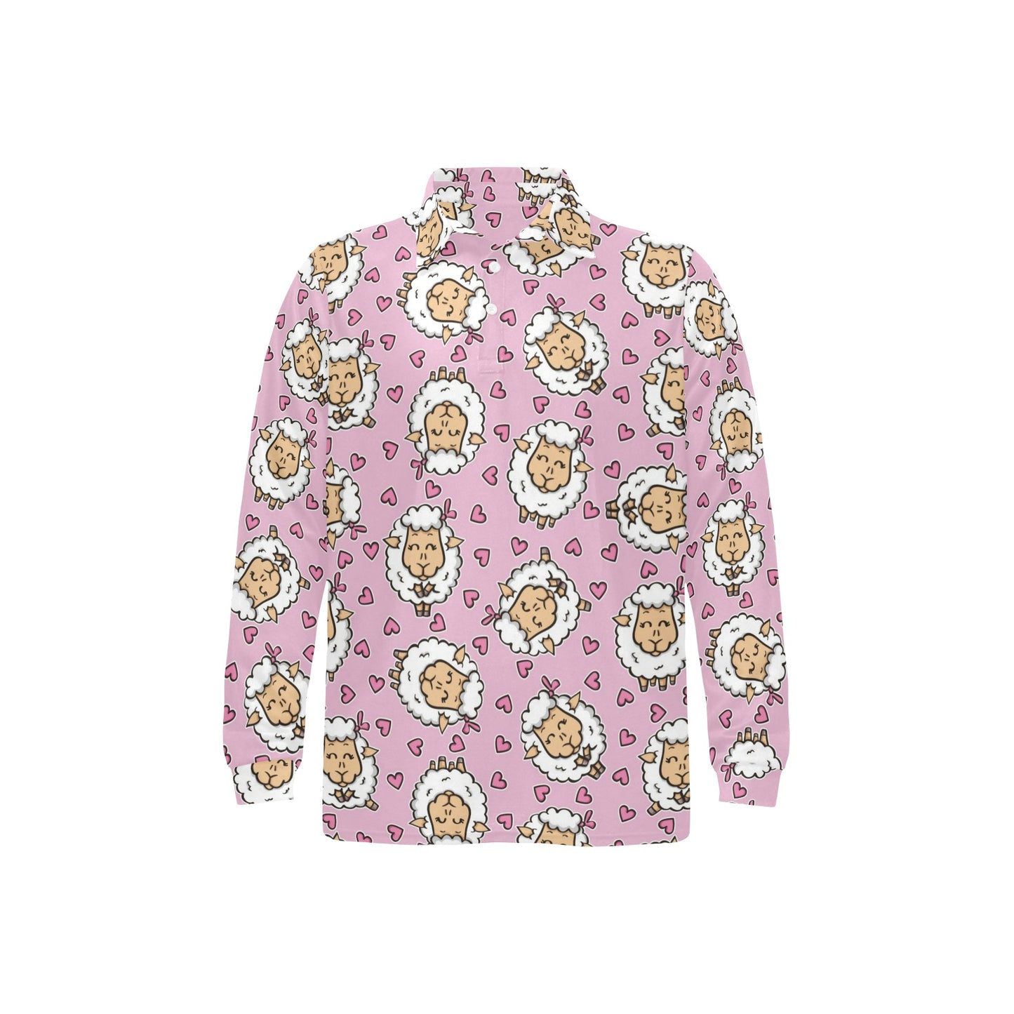 Sheep Cute Pattern Print Design 01 Long Sleeve Polo Shirt For Men's