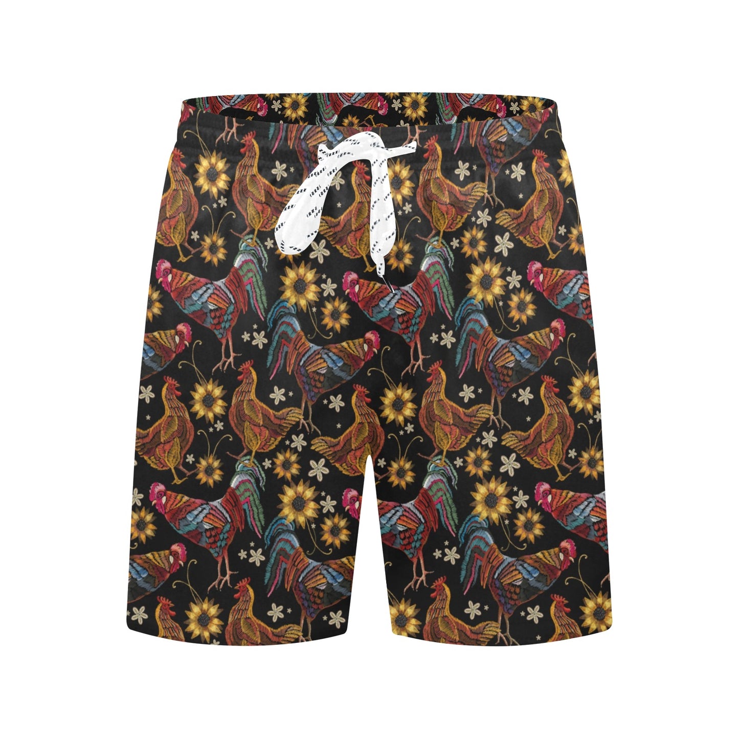 Chicken Embroidery Style Men's Swim Trunks Beach Shorts