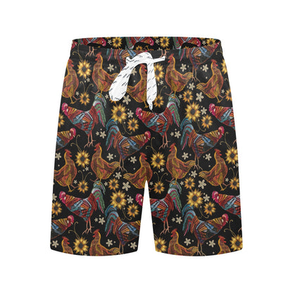 Chicken Embroidery Style Men's Swim Trunks Beach Shorts