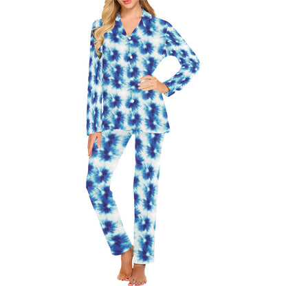 Tie Dye Blue Print Design LKS305 Women's Long Pajama Set