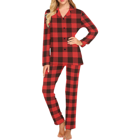 Buffalo check Red Pattern Print Design 05 Women's Long Pajama Set