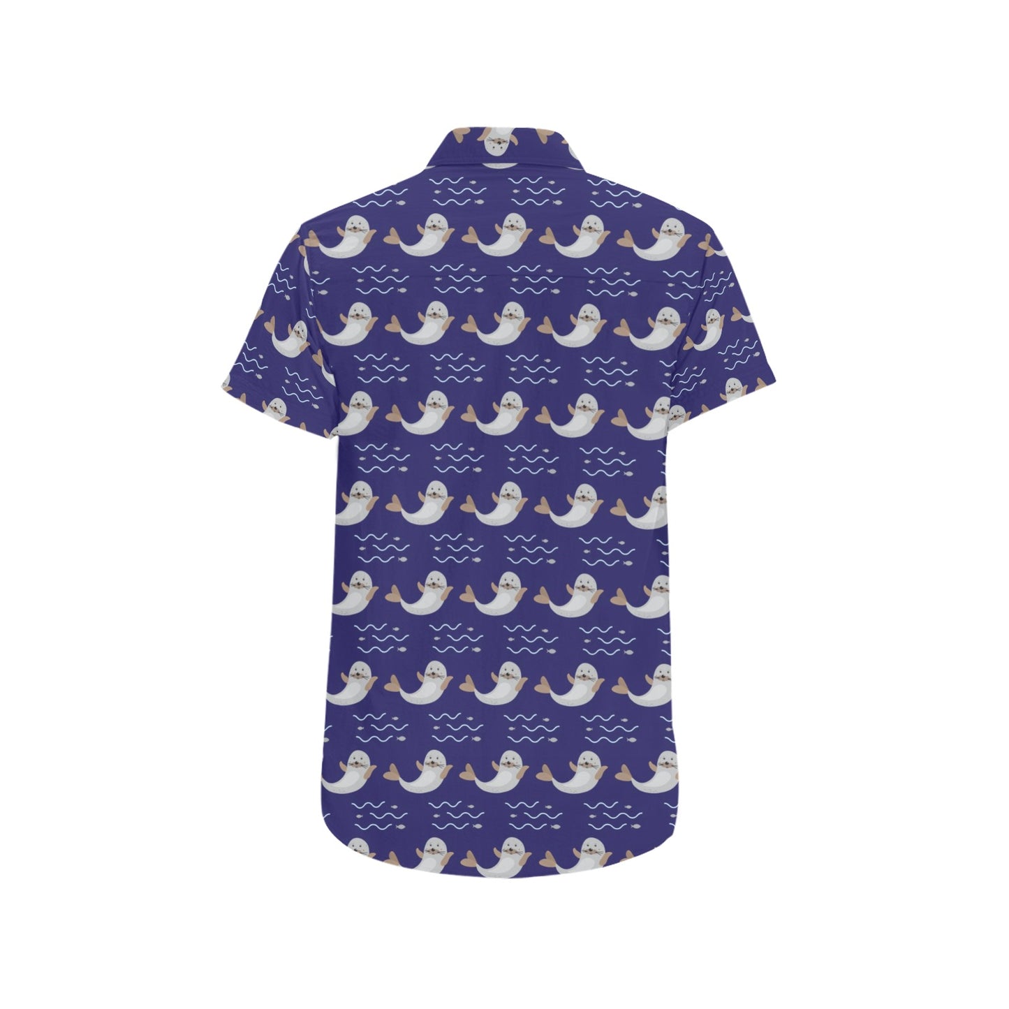 Sea Lion Print Design LKS404 Men Short Sleeve Button Up Shirt