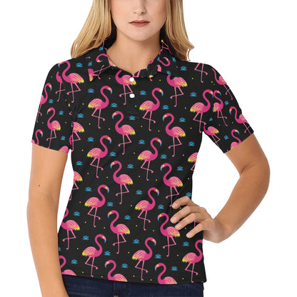 Flamingo Pink Neon Print Pattern Women's Polo Shirt