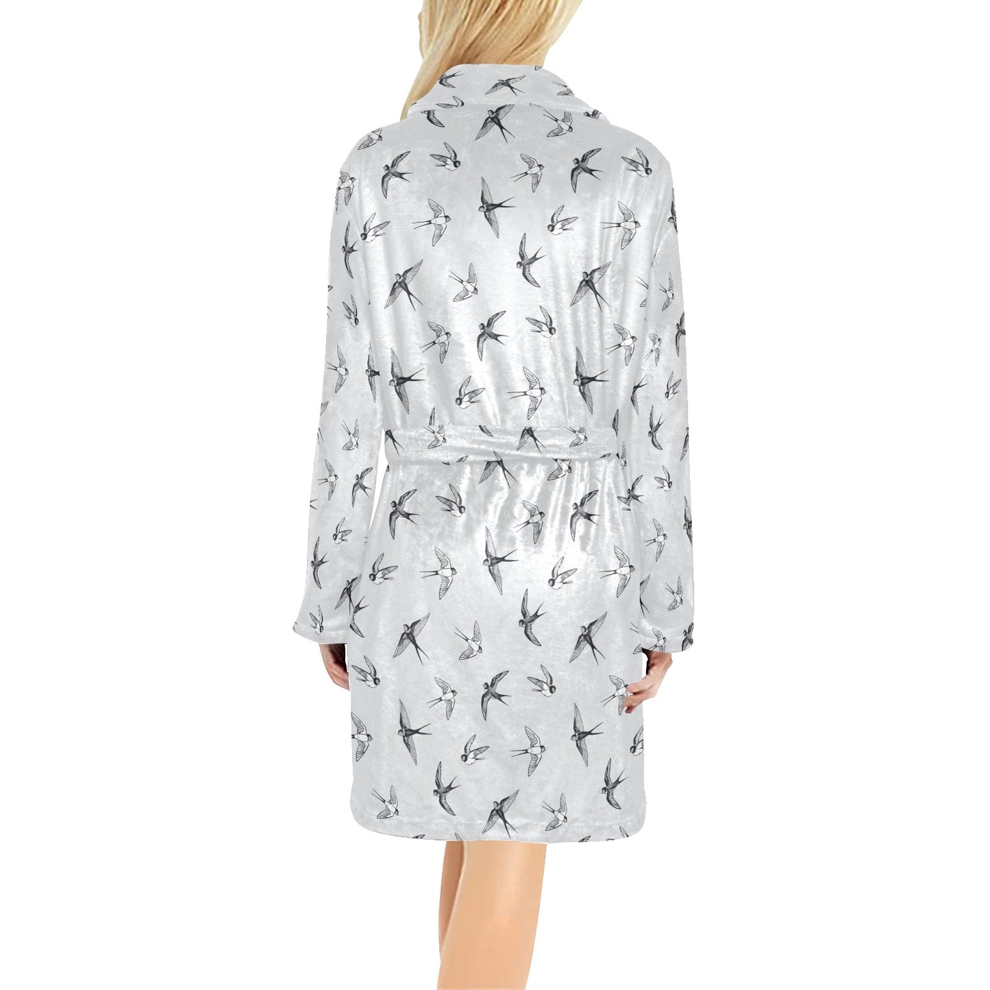 Swallow Bird Pattern Print Design 04 Women's Fleece Robe