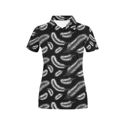 Feather Black White Design Print Women's Polo Shirt