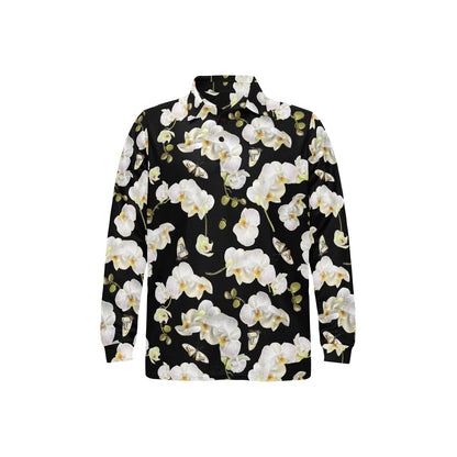 Orchid White Pattern Print Design OR011 Long Sleeve Polo Shirt For Men's
