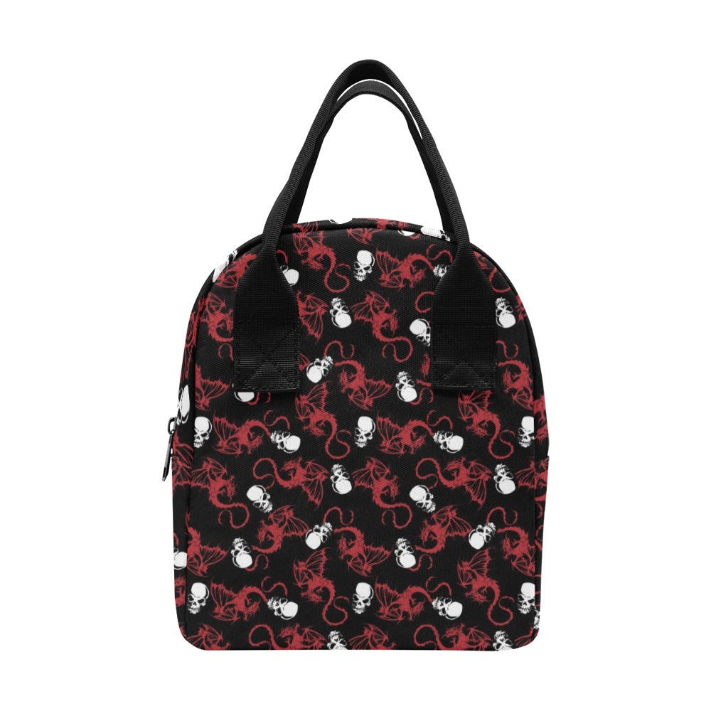 Skull With Red Dragon Print Design LKS304 Insulated Lunch Bag