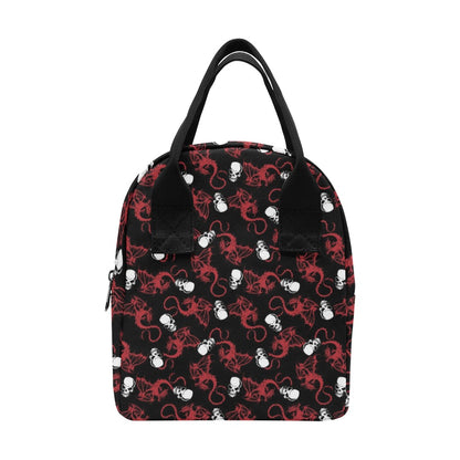 Skull With Red Dragon Print Design LKS304 Insulated Lunch Bag